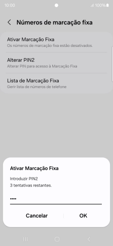 Introduza o código PIN2 e prima OK.