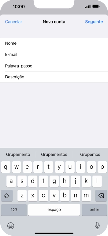 Prima Descrição e introduza o nome pretendido da conta de e-mail.