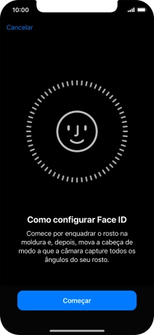 Prima Começar e siga as indicações no ecrã para estabelecer um código de reconhecimento facial (Face ID).