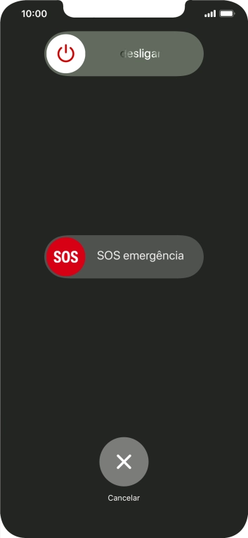 Prima o ícone para desligar e arraste-o para a direita.