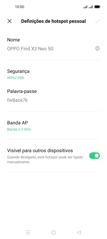 Prima Nome, e introduza o nome pretendido do hotspot Wi-Fi.