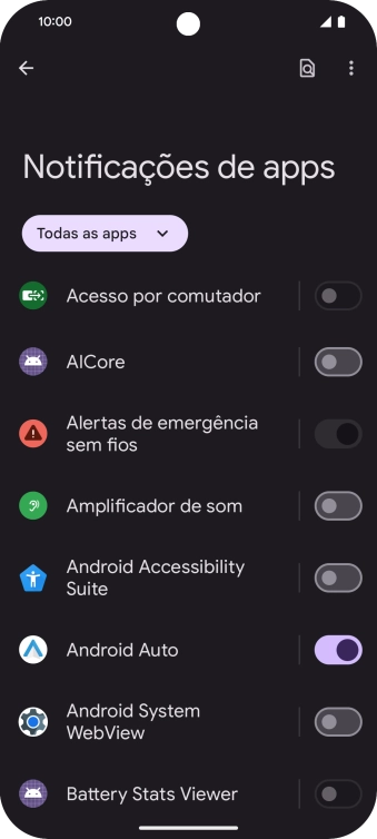 Prima o indicador junto às apps pretendidas para ativar ou desativar a função.