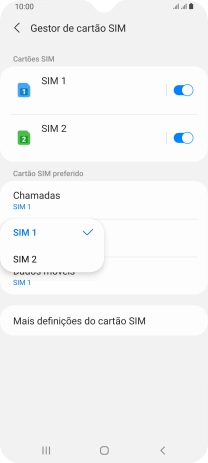 Prima o cartão SIM pretendido.