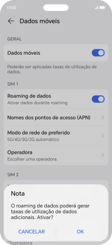 Se ativar a função, prima OK.