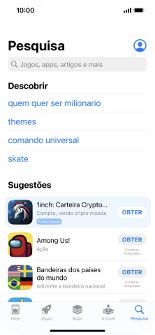 Prima o campo de pesquisa e introduza o nome ou categoria da app pretendida.