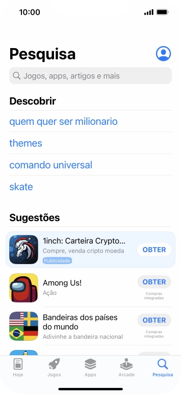 Prima o campo de pesquisa e introduza o nome ou categoria da app pretendida.