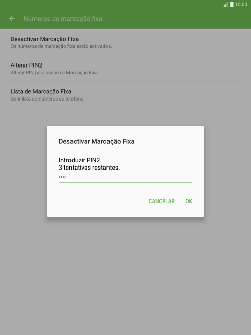 Introduza o código PIN2 e prima OK.