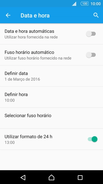 Prima Data e hora automáticas para ativar a função.