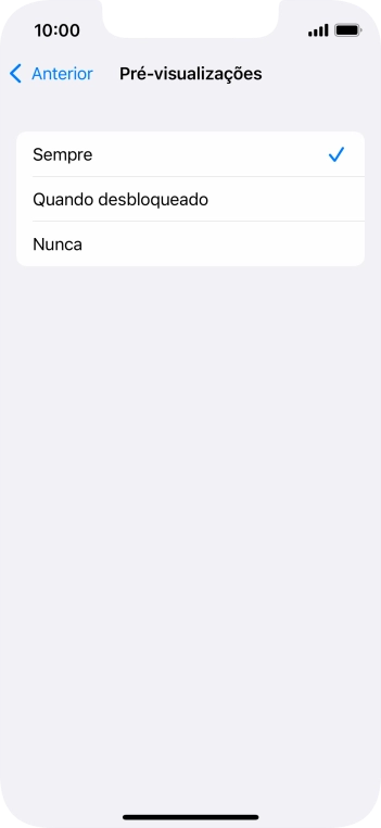 Para escolher a pré-visualização de notificações no ecrã bloqueado, prima Sempre.