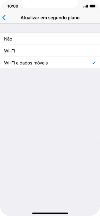 Para desativar a atualização de apps em segundo plano, prima Não.