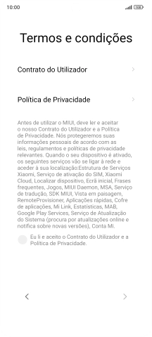 Prima o campo para aceitar os termos e condições.