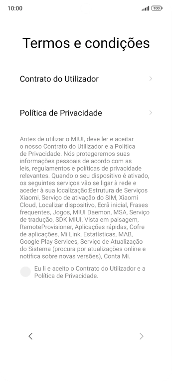 Prima o campo para aceitar os termos e condições.
