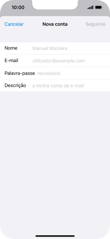 Prima Nome e introduza o nome do remetente pretendido.
