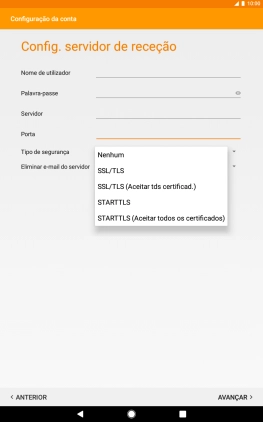 Prima SSL/TLS para ativar a função.