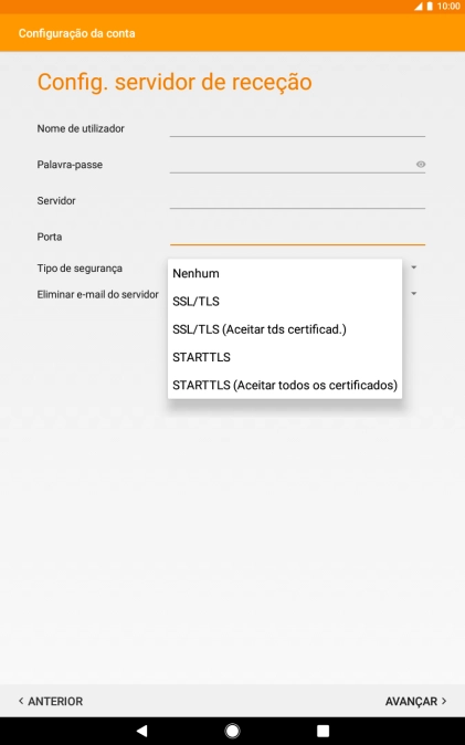 Prima SSL/TLS para ativar a função.