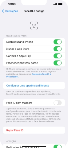 Prima os indicadores junto às definições pretendidas para as ativar ou desativar.