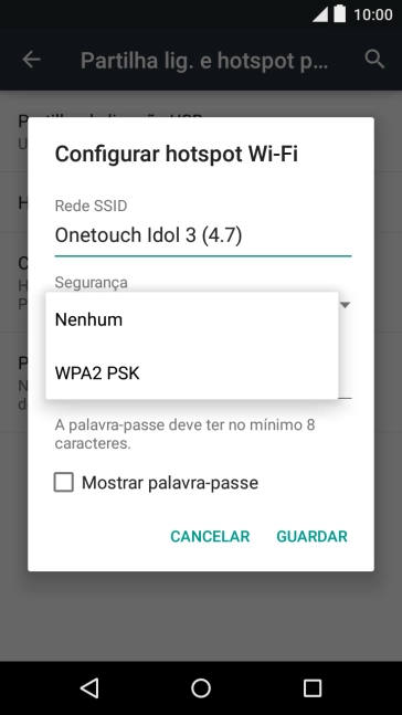 Prima WPA2 PSK para proteger o hotspot Wi-Fi com uma password.