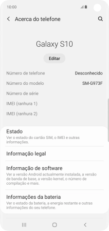 O código IMEI é mostrado no ecrã.