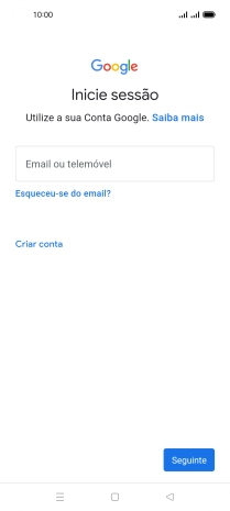 Se não tiver uma conta Google, prima Criar conta e siga as indicações no ecrã para criar uma conta.