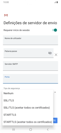 Prima STARTTLS para ativar a função.