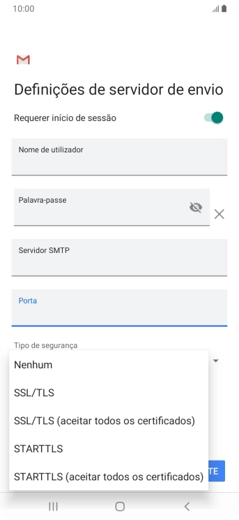 Prima STARTTLS para ativar a função.