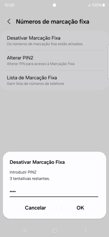Introduza o código PIN2 e prima OK.