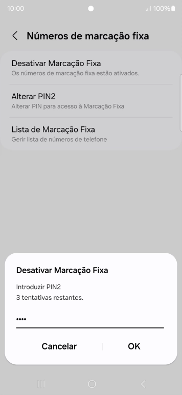 Introduza o código PIN2 e prima OK.