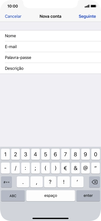 Prima Descrição e introduza o nome pretendido da conta de e-mail.
