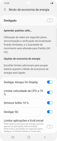 Prima os indicadores junto às definições pretendidas para as ativar ou desativar.