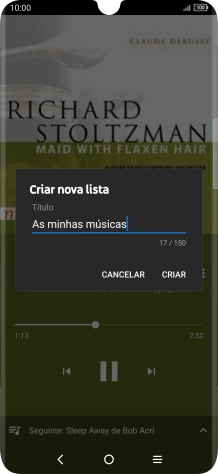 Introduza o nome pretendido para a lista de reprodução e prima CRIAR.