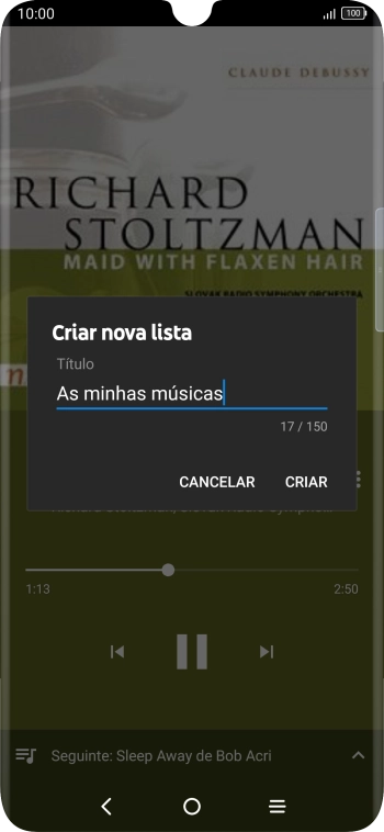 Introduza o nome pretendido para a lista de reprodução e prima CRIAR.