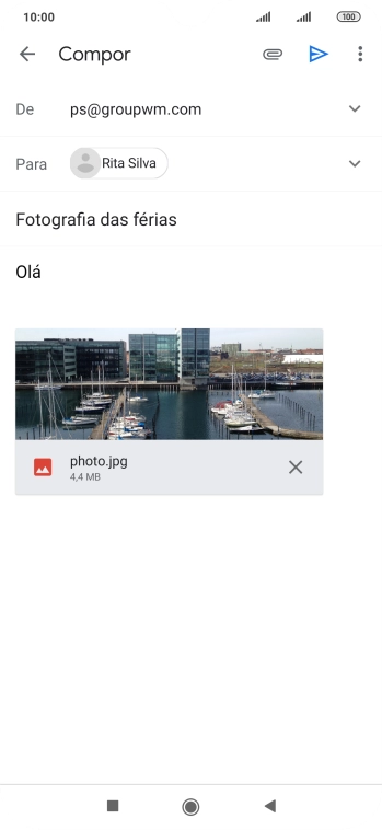 Prima o ícone para enviar quando terminar de escrever o seu e-mail.