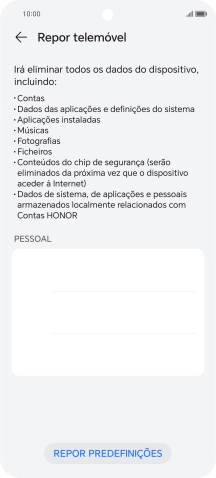 Prima REPOR PREDEFINIÇÕES.