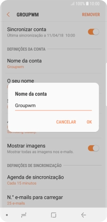 Introduza o nome pretendido da conta de e-mail OK.