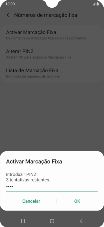 Introduza o código PIN2 e prima OK.