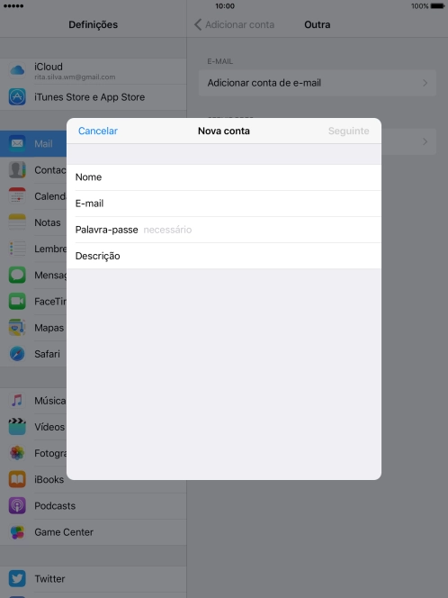 Prima Palavra-passe e introduza a password da sua conta de e-mail.
