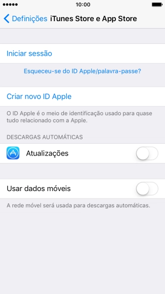 Se não tiver um ID Apple, prima Criar novo ID Apple e siga as indicações no ecrã para criar um ID Apple.