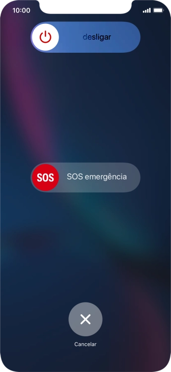 Prima o ícone para desligar e arraste-o para a direita.