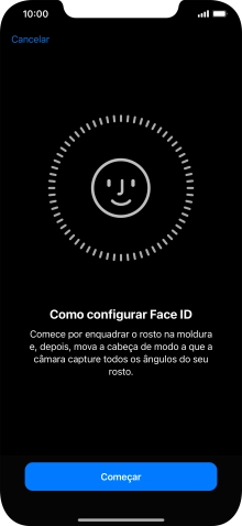 Prima Começar e siga as indicações no ecrã para estabelecer um código de reconhecimento facial (Face ID).
