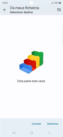 Se quiser criar uma nova pasta, prima o ícone de nova pasta e siga as indicações no ecrã para criar uma nova pasta.