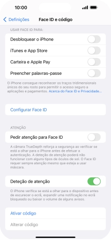Prima Ativar código e introduza um código de bloqueio do telefone à escolha duas vezes de seguida.