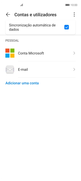 Prima Sincronização automática de dados para ativar ou desativar a função.