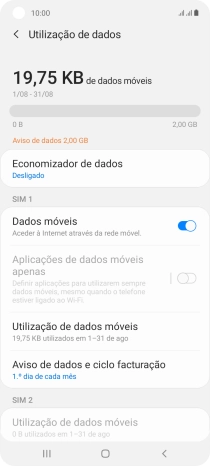 O consumo total de dados é agora mostrado no ecrã.