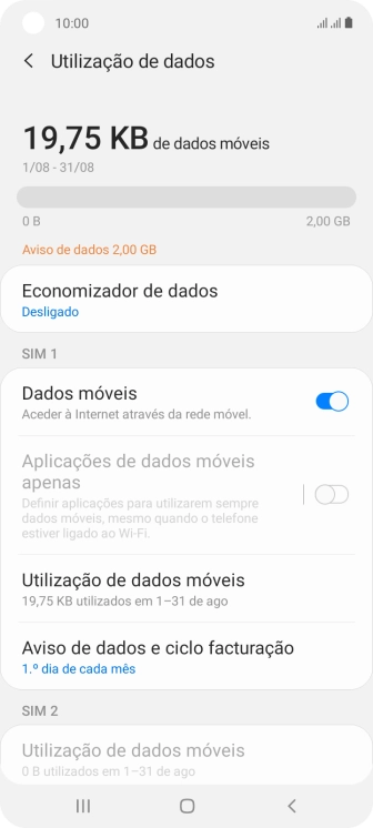 O consumo total de dados é agora mostrado no ecrã.