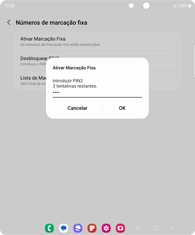 Introduza o código PIN2 e prima OK.