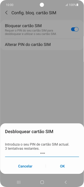 Introduza o seu código PIN e prima OK.