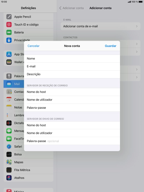 Prima Palavra-passe e introduza a password da sua conta de e-mail na Vodafone.
