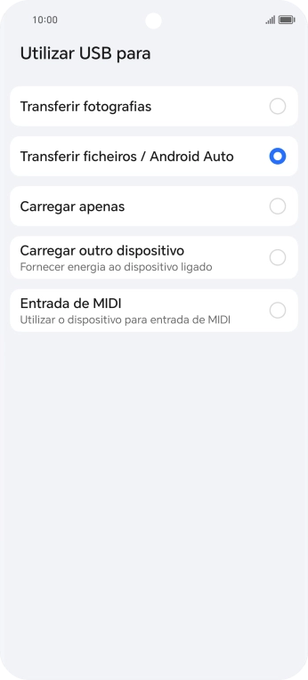 Prima Transferir ficheiros / Android Auto.