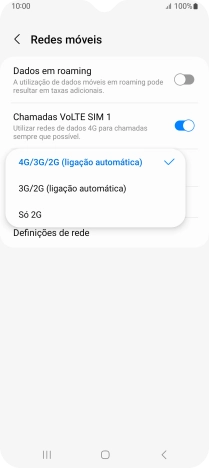 Prima o tipo de rede pretendido.