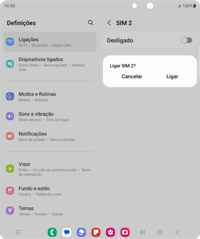 Para ativar o cartão SIM, prima Ligar.